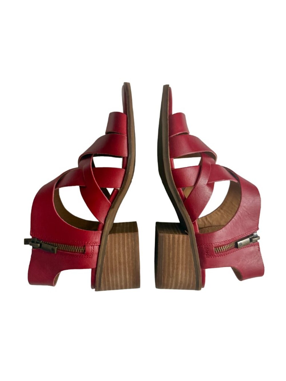 LUCKY BRAND Rich Garnet Red Leather Strappy Sandals Block Heel Size US 5M /EU 35 - Picture 6 of 15
